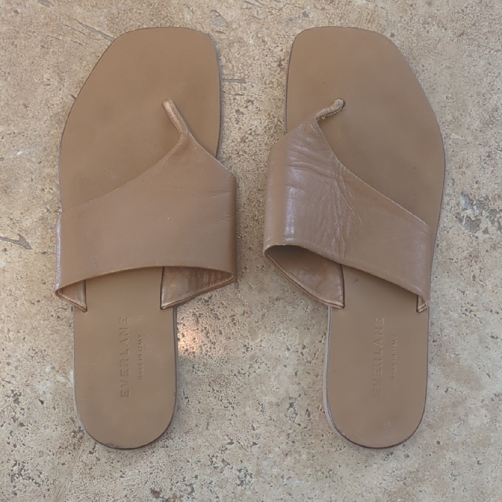 Everlane Leather Tan Slide Sandals Minimalist Design Made In Italy Size 6.5